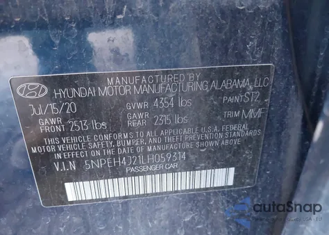 2020 Hyundai Sonata Limited из США, поврежденный, VIN 5NPEH4J21LH059314